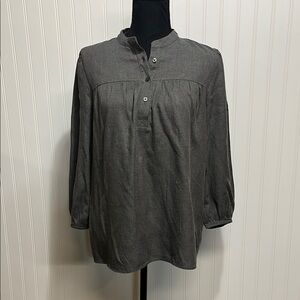 Loft Gray Tunic Button-Up Blouse 3/4 Length Sleeve Size Small